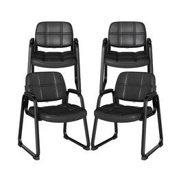 WELLFOR - Set of 4 Upholstered Waiting Room Chair with Armrest and Ergonomic Backrest - Black