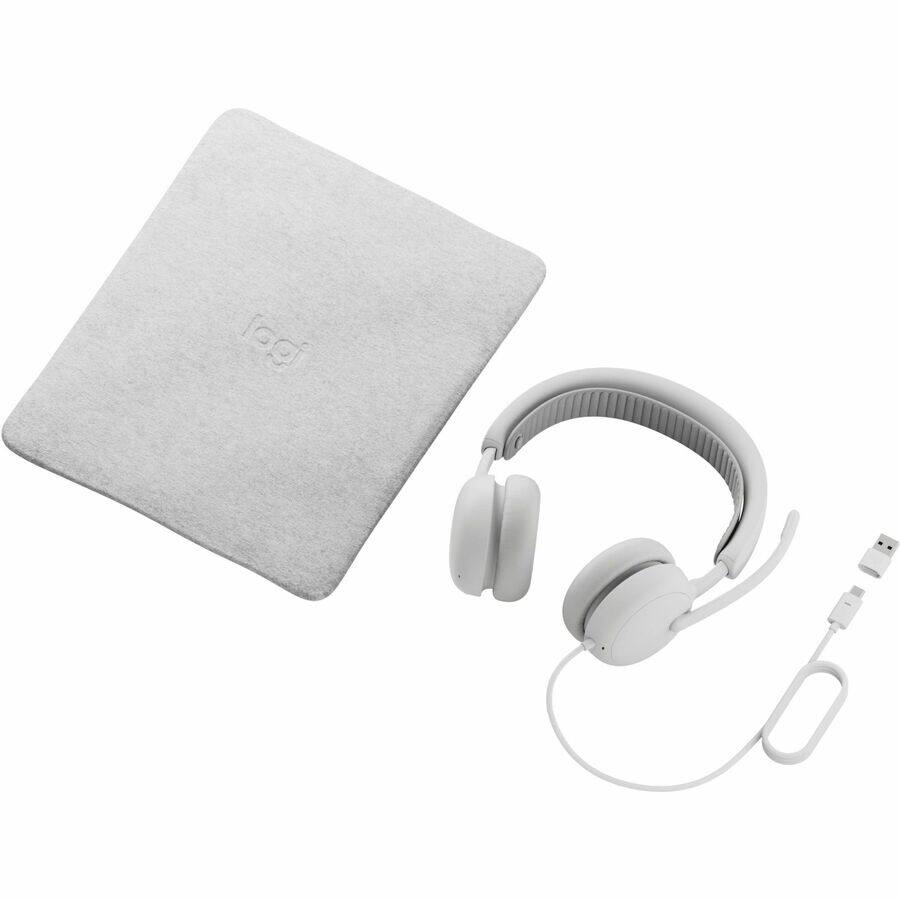 Alt View 5. Logitech - Logitech Zone Wired 2 - Noise-Canceling Headset with Adaptive Hybrid ANC, USB-C with USB-A adapter, Offwhite - USB Type - White.