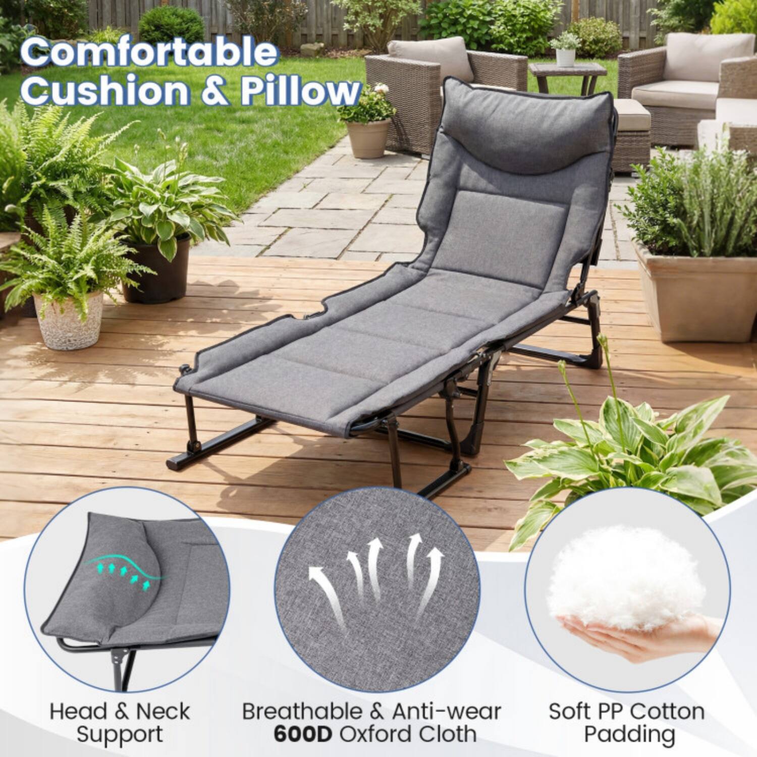 Comfortable Cushion & Pillow  
Head & Neck Support  
Breathable & Anti-wear 600D Oxford Cloth  
Soft PP Cotton Padding