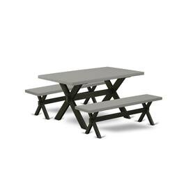 East West Furniture - X2-696 3 Piece Dining Set - 1 Cement Dining Room Table and 2 Table Bench - Stable and Durable - Multi-Color