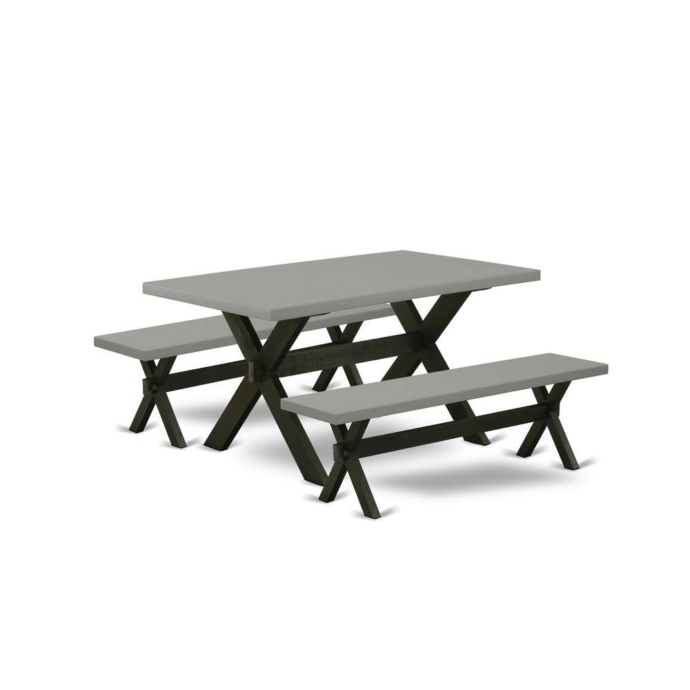 East West Furniture - X2-696 3 Piece Dining Set - 1 Cement Dining Room Table and 2 Table Bench - Stable and Durable - Multi-Color