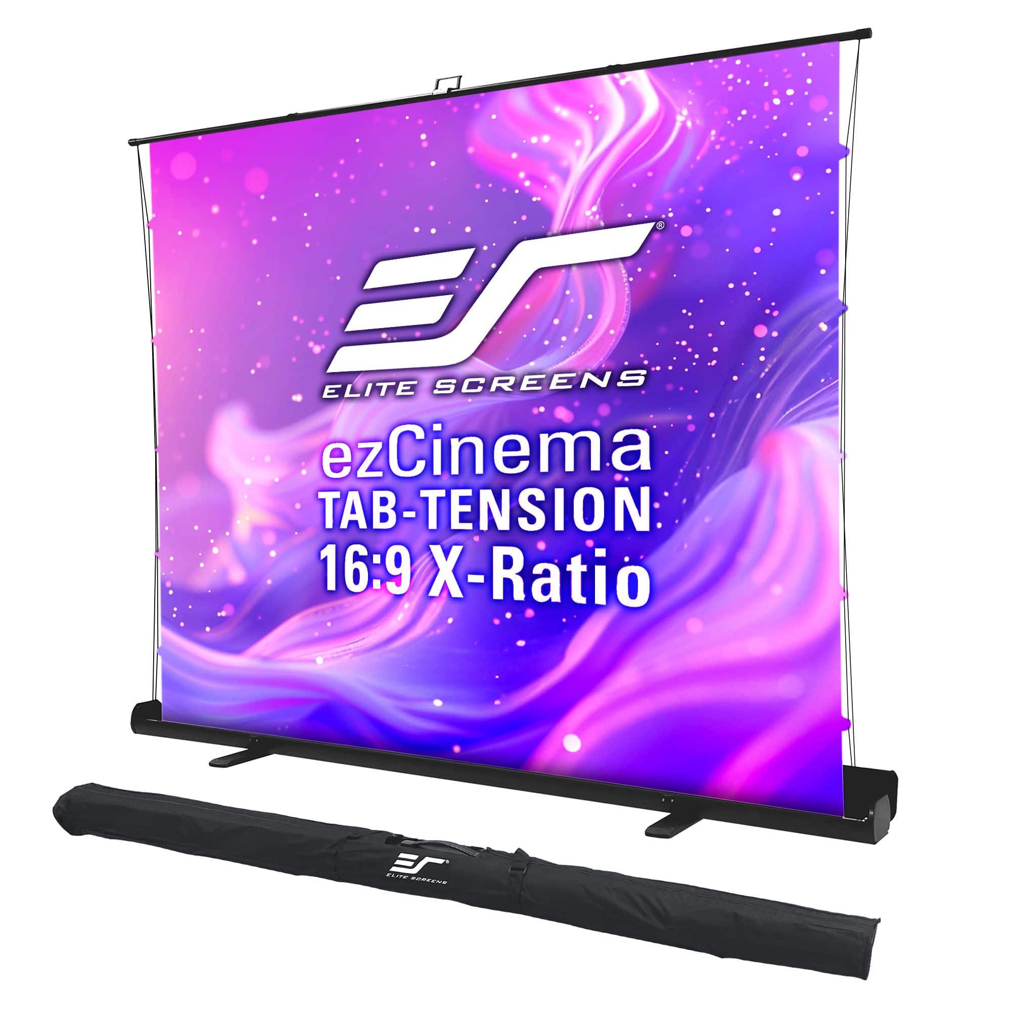 Elite Screens - ezCinema Tab-Tension 16:9 X-Ratio,Portable Floor Pull-Up Throw Projector Screen, Carry Bag FT104XWH2-114V107X - Black