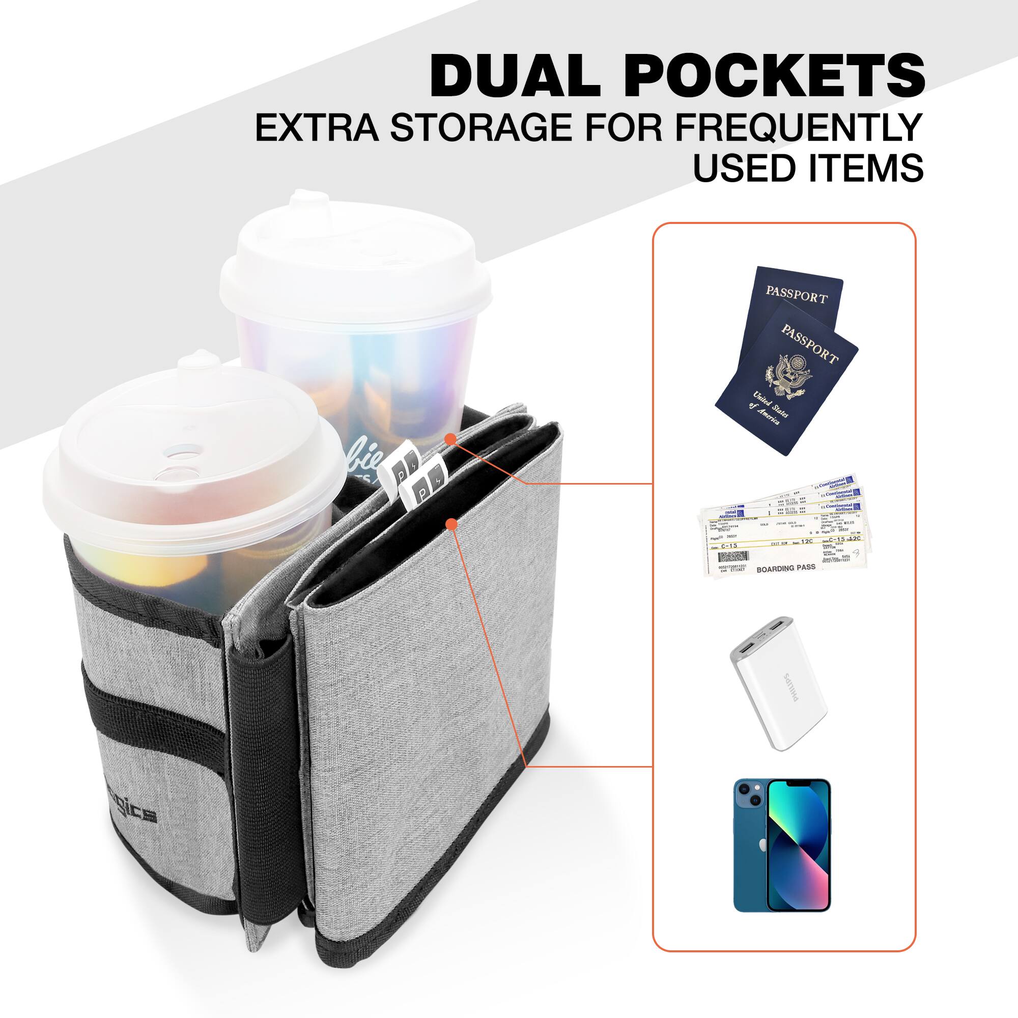 DUAL POCKETS  
EXTRA STORAGE FOR FREQUENTLY USED ITEMS