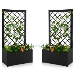 Gymax - 2 PCS Raised Garden Bed with Trellis Metal Planter Box for Climbing Plants - Black