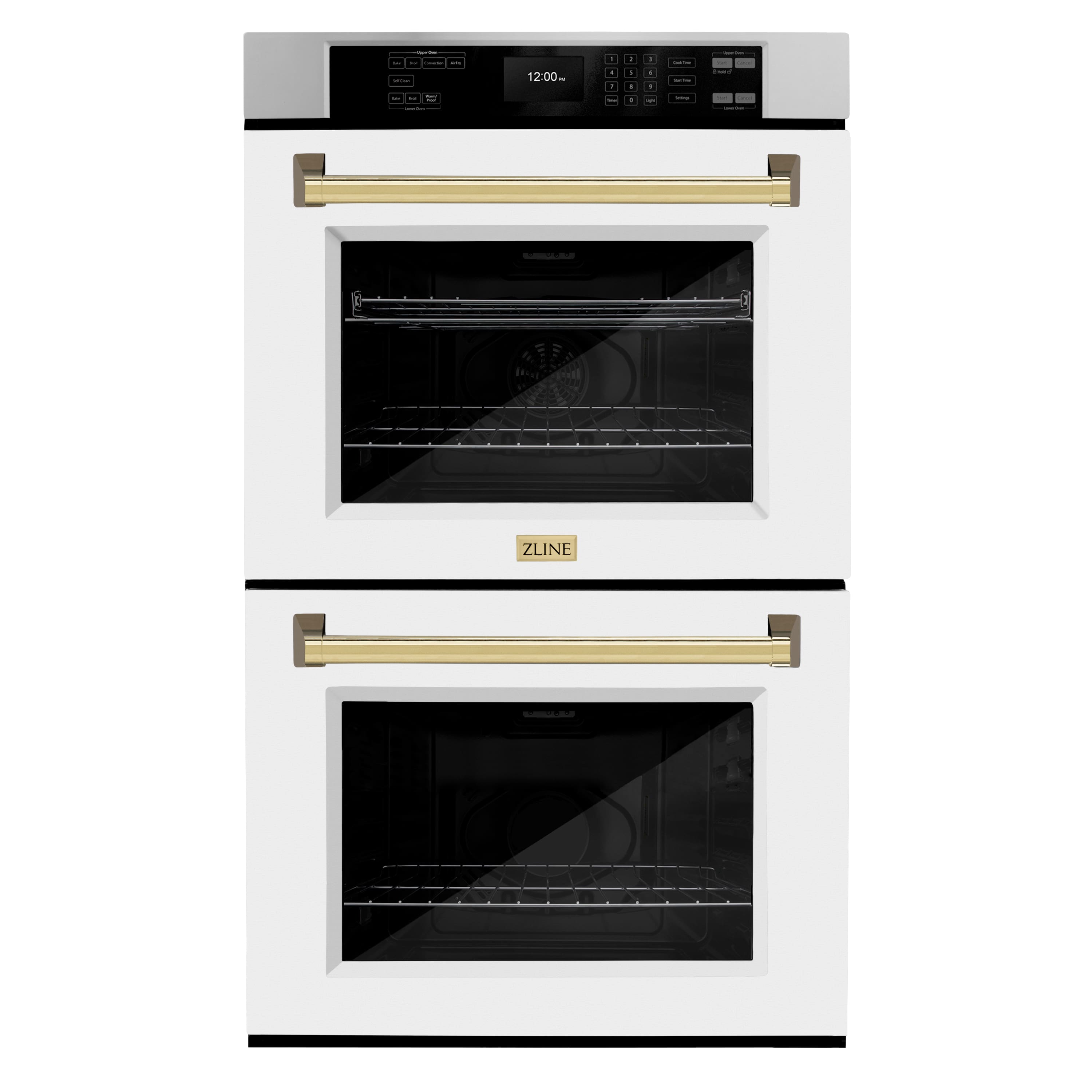 ZLINE - 30 in. Autograph Double Wall Oven w/ Air Fry and White Doors w/ Gold Handles - Stainless Steel - Front_Zoom