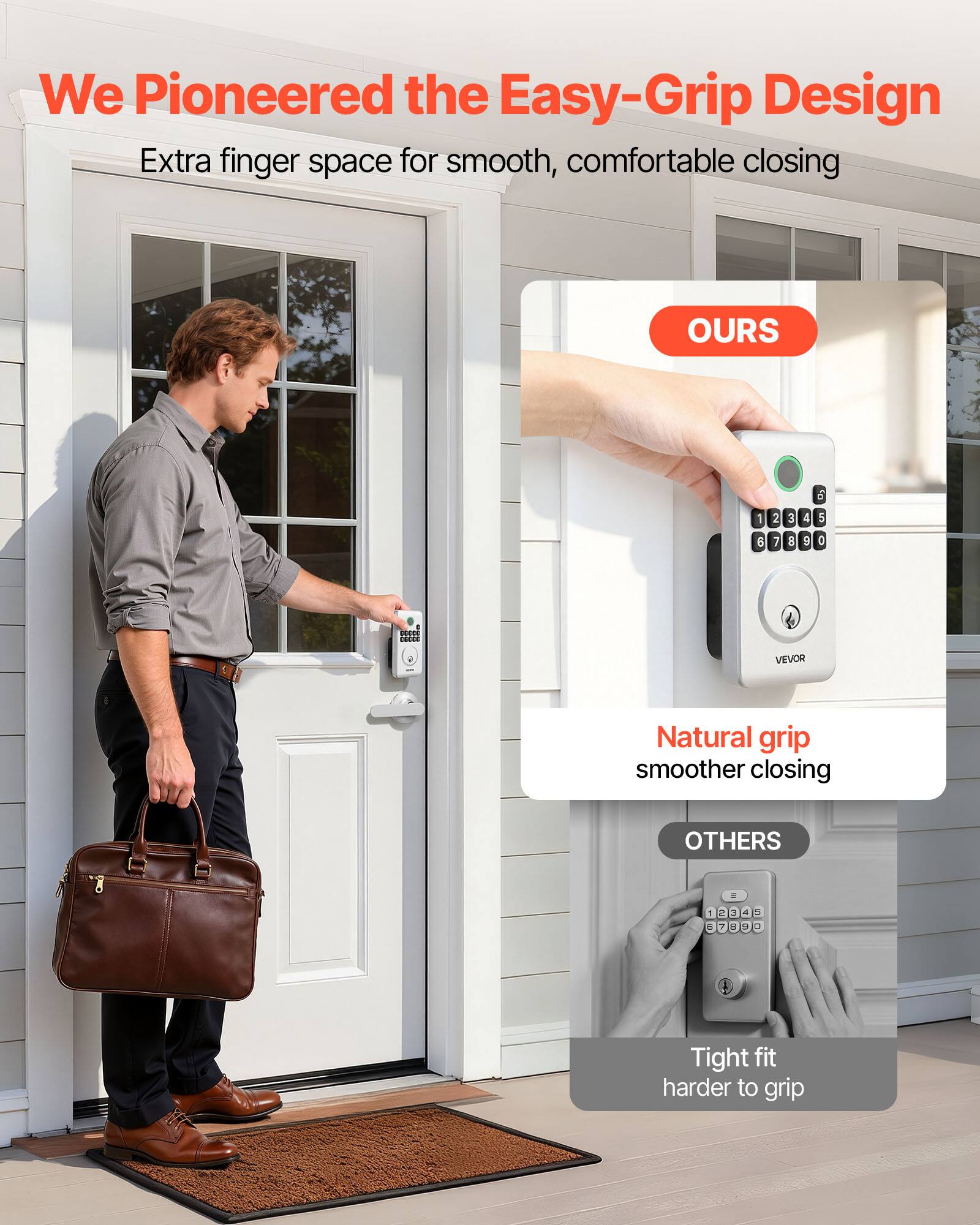 We Pioneered the Easy-Grip Design  
Extra finger space for smooth, comfortable closing  

OURS  
Natural grip smoother closing  

OTHERS  
Tight fit harder to grip