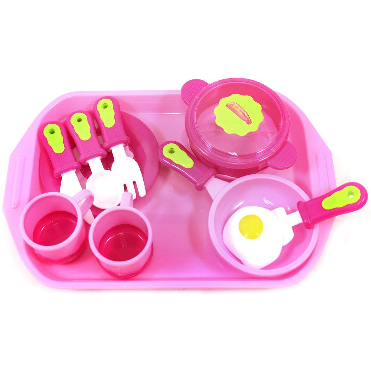 JuzToys - Play Food Sets for Kids Kitchen, Kitchen Toy with Fork Spoon Knife Spatula Pan and Pot, Pretend Play for Toddlers 3-5 - Multi