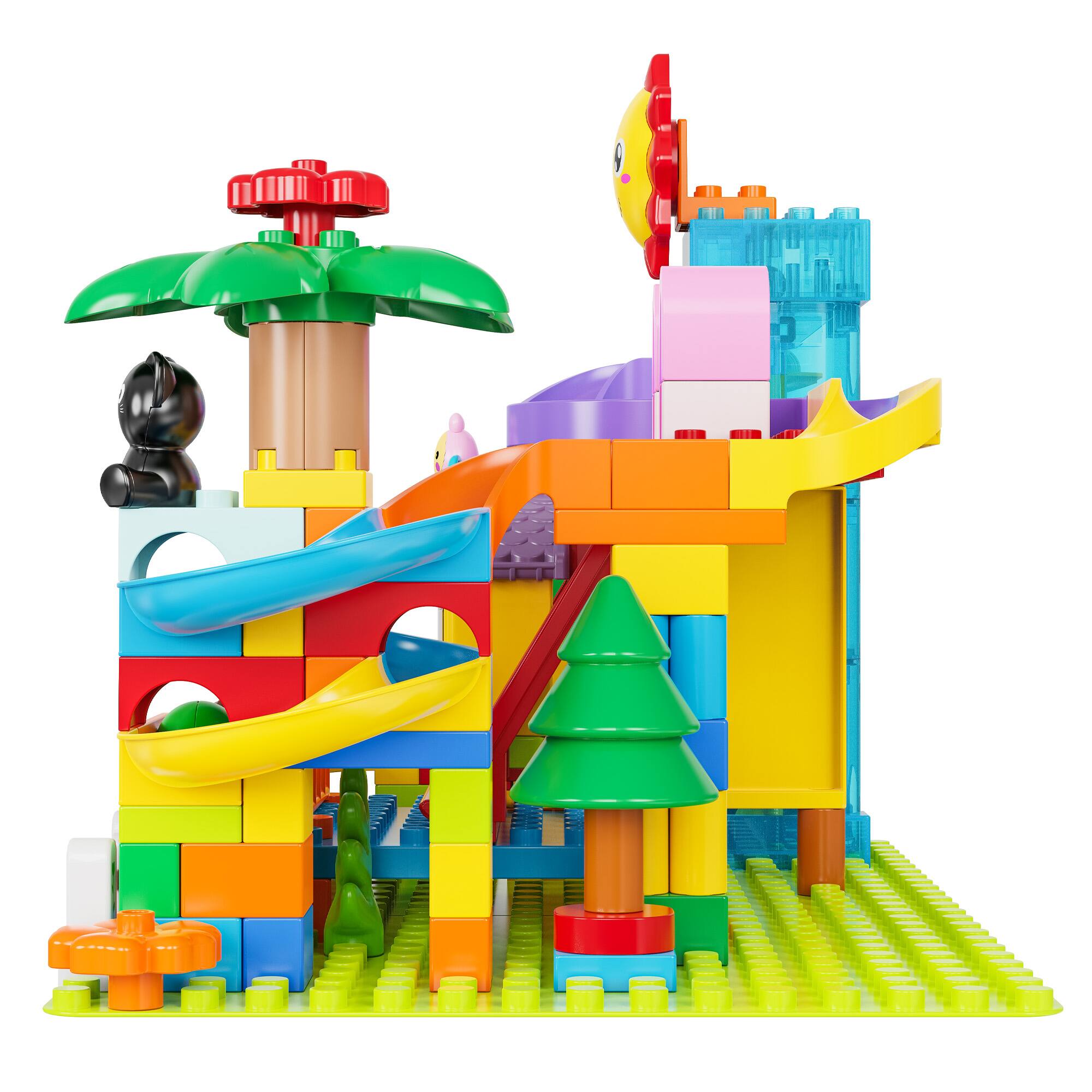 Left. Contixo - MK1 Marble Track Building Set, 118-Piece STEM Toy with Elevator Lift, Rabbit House & Multi-Lane Marble Run, Ages 3+ - Multi.