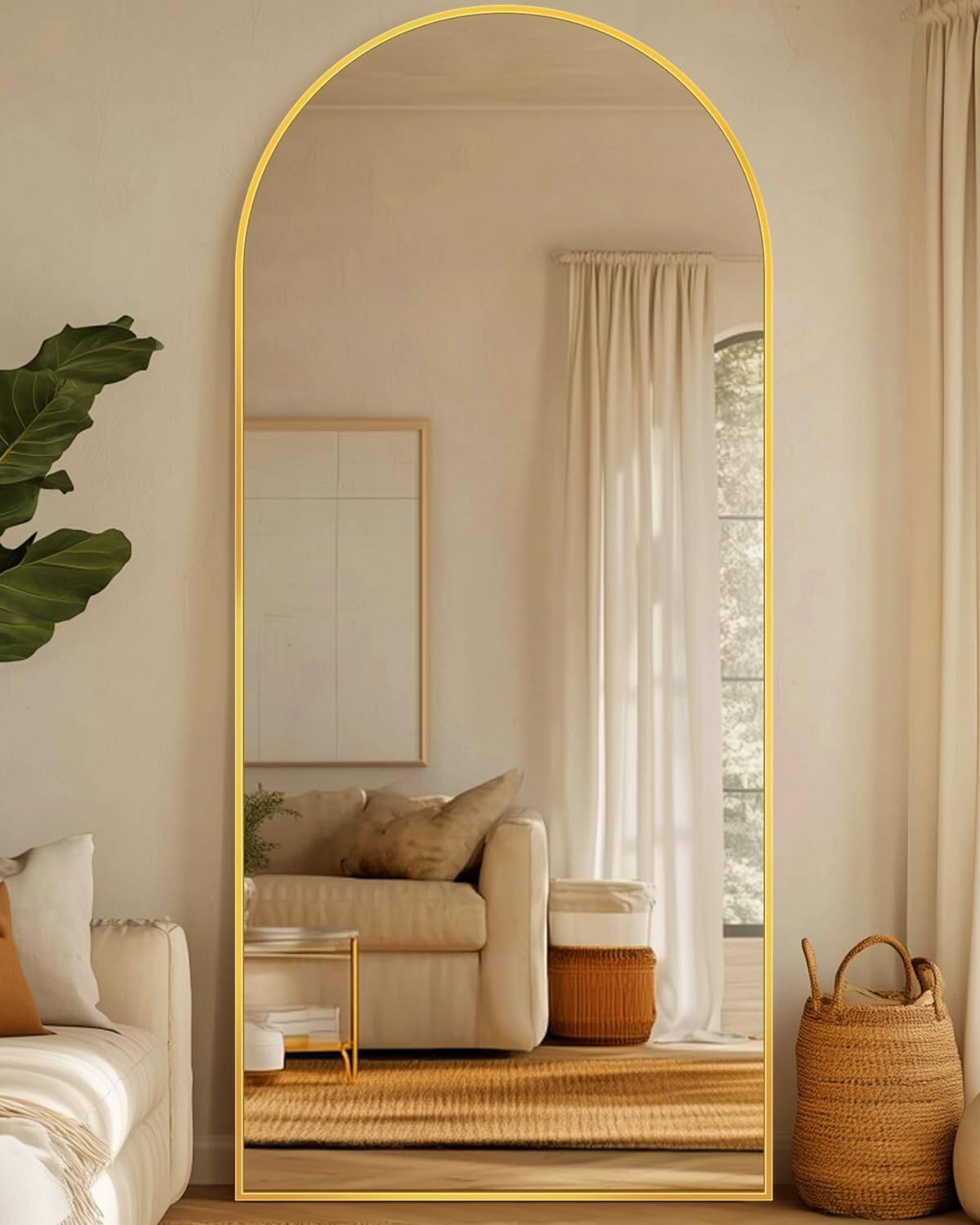 Alt View 2. Hanke - Arched Full Length Mirror Floor Freestanding Standing Body With Stand For Bedroom Hanging Mounted Living Room - Black 71"L x 28"W.