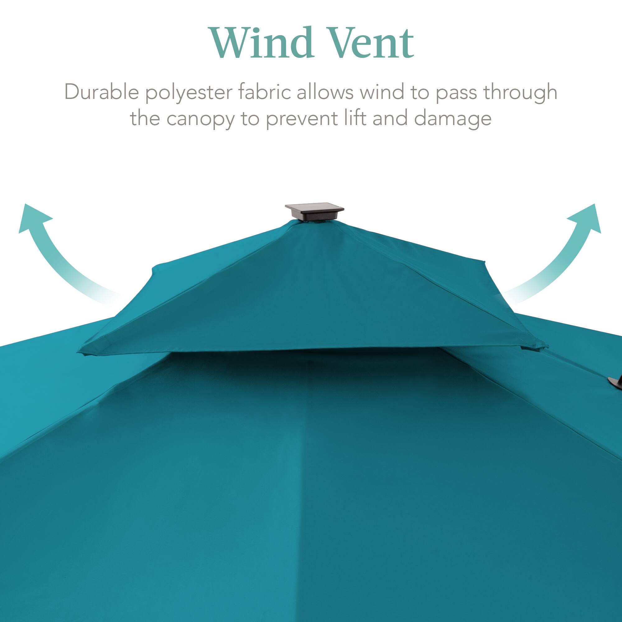 Wind Vent

Durable polyester fabric allows wind to pass through the canopy to prevent lift and damage