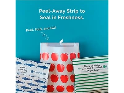 LunchSkins - Apple Peel & Seal Sandwich Bag with Closure Strip, 50/Box - White/Red