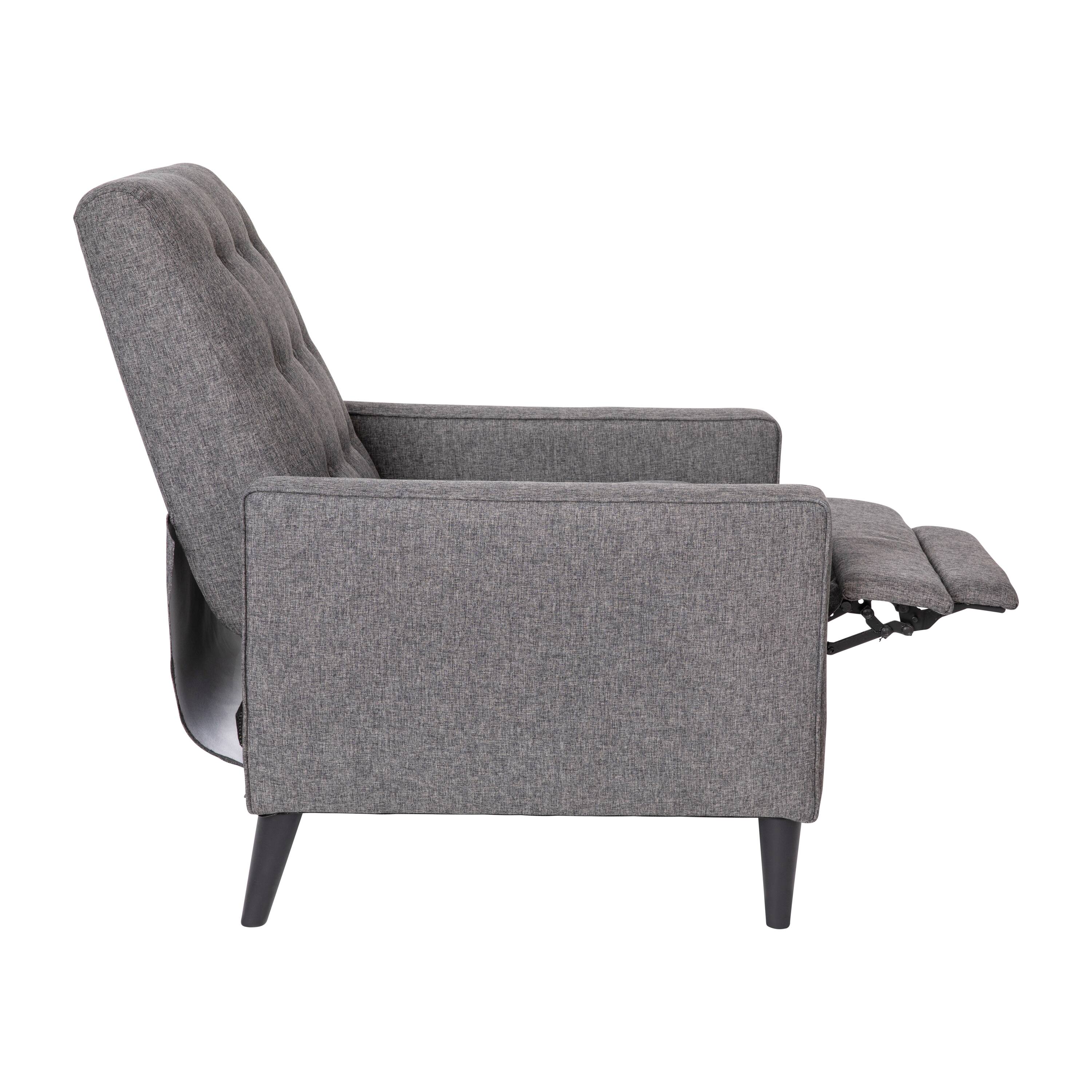Alt View 8. Emma + Oliver - Jules Mid-Century Modern Button Tufted Upholstered Easy Pushback Recliner with Wooden Legs - Gray.