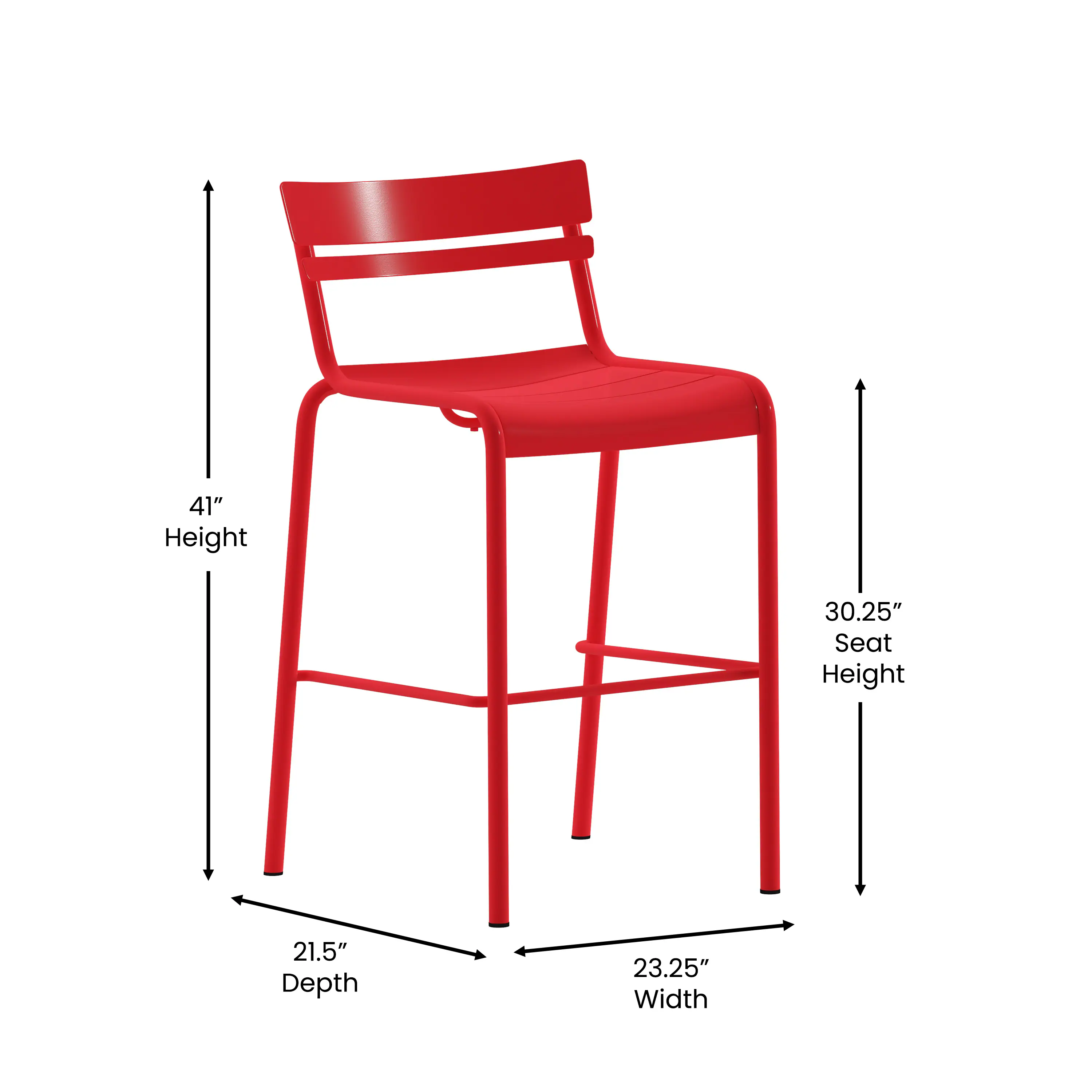 41" Height  
30.25" Seat Height  
21.5" Depth  
23.25" Width