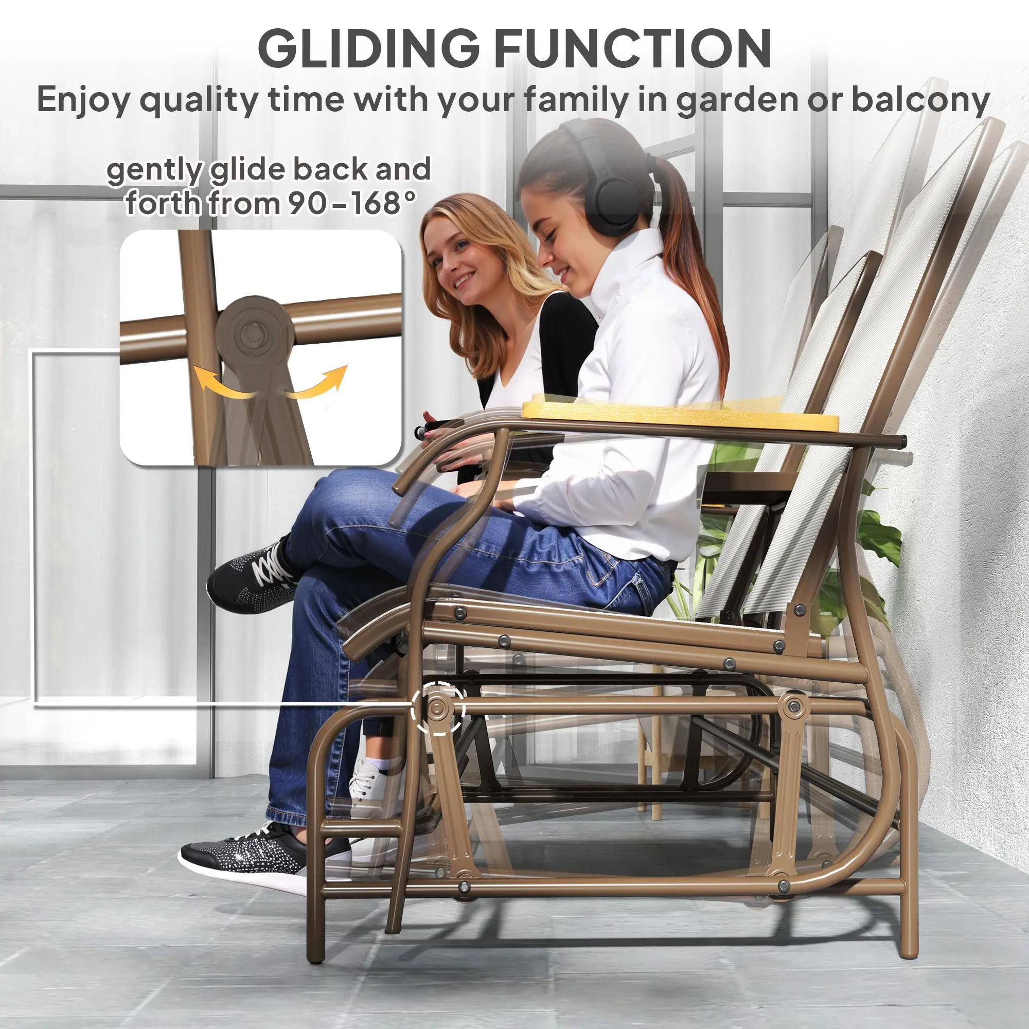 GLIDING FUNCTION  
Enjoy quality time with your family in garden or balcony  
gently glide back and forth from 90-168°