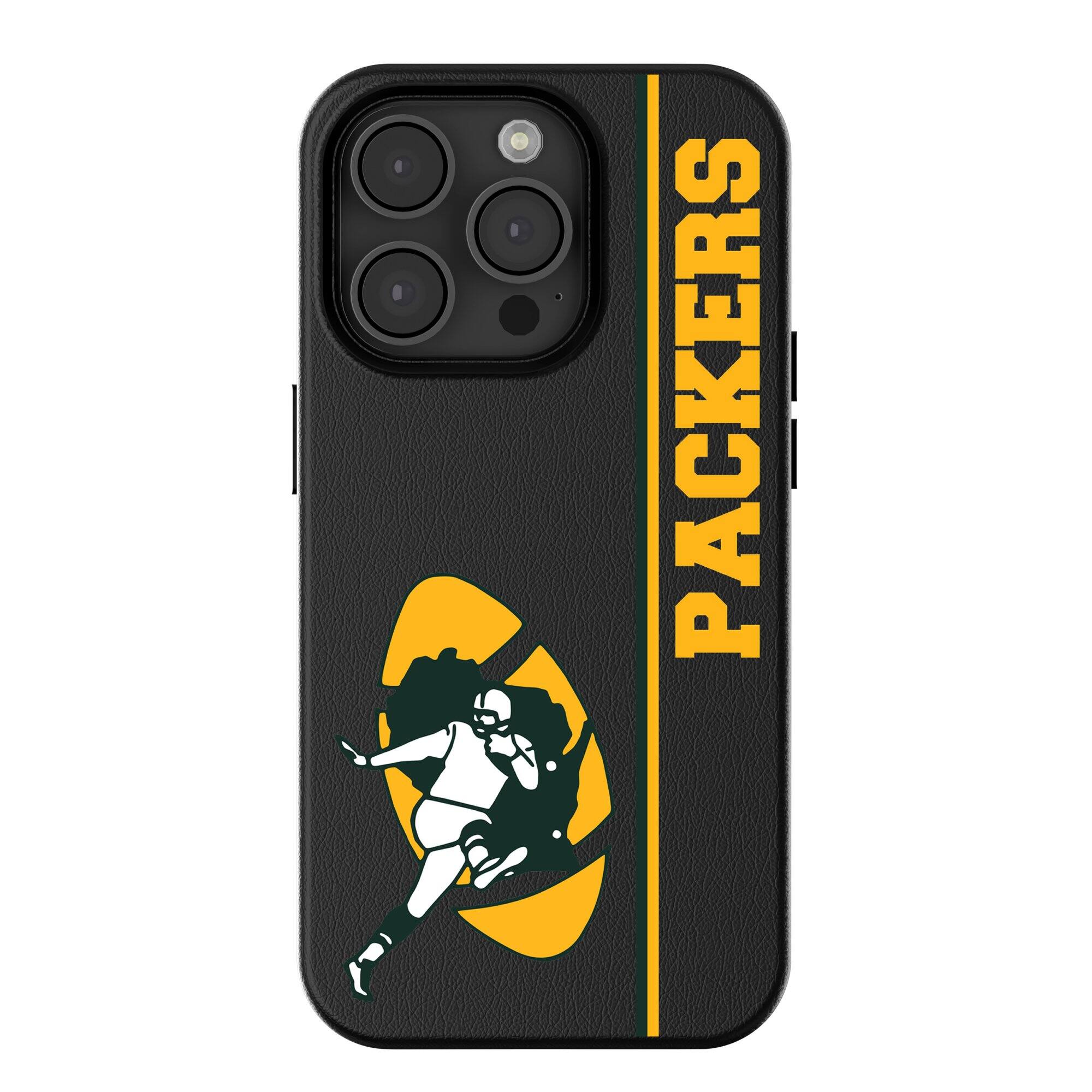 Front. Keyscaper - Green Bay Packers Throwback Logo iPhone Magnetic Bump Case - 16 Pro - Black.