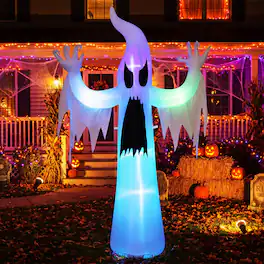 Costway - 7.7 FT Tall Halloween Inflatables Ghost Outdoor Decoration with RGB LED Lights - White