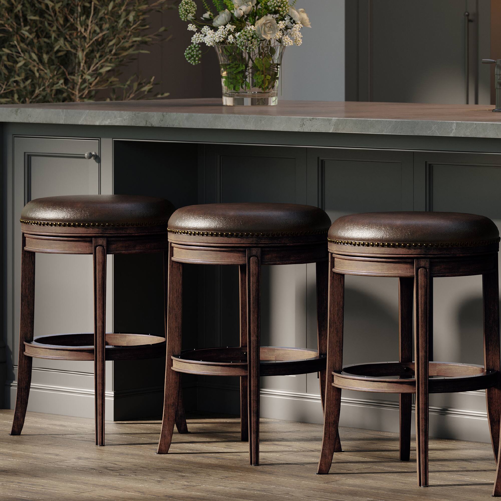 Left. Maven Lane - 30" Alexander Backless Bar Stool in Walnut Finish with  Vegan Leather - Walnut.