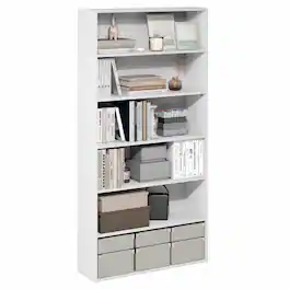 Furinno - PASIR Book Shelf, 6-Tier Bookshelf, Bookcase, 9.4 x 31.5 x 63, for Home Office, Bedroom, Living Room - White