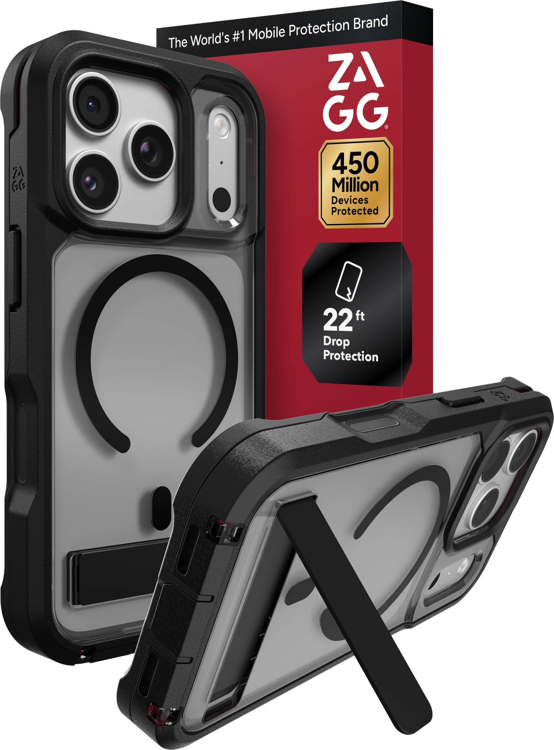 ZAGG - Rainier Snap MagSafe-Compatible Case with Kickstand for Apple iPhone 18 Pro / iPhone 17 Pro - Smoke Black
