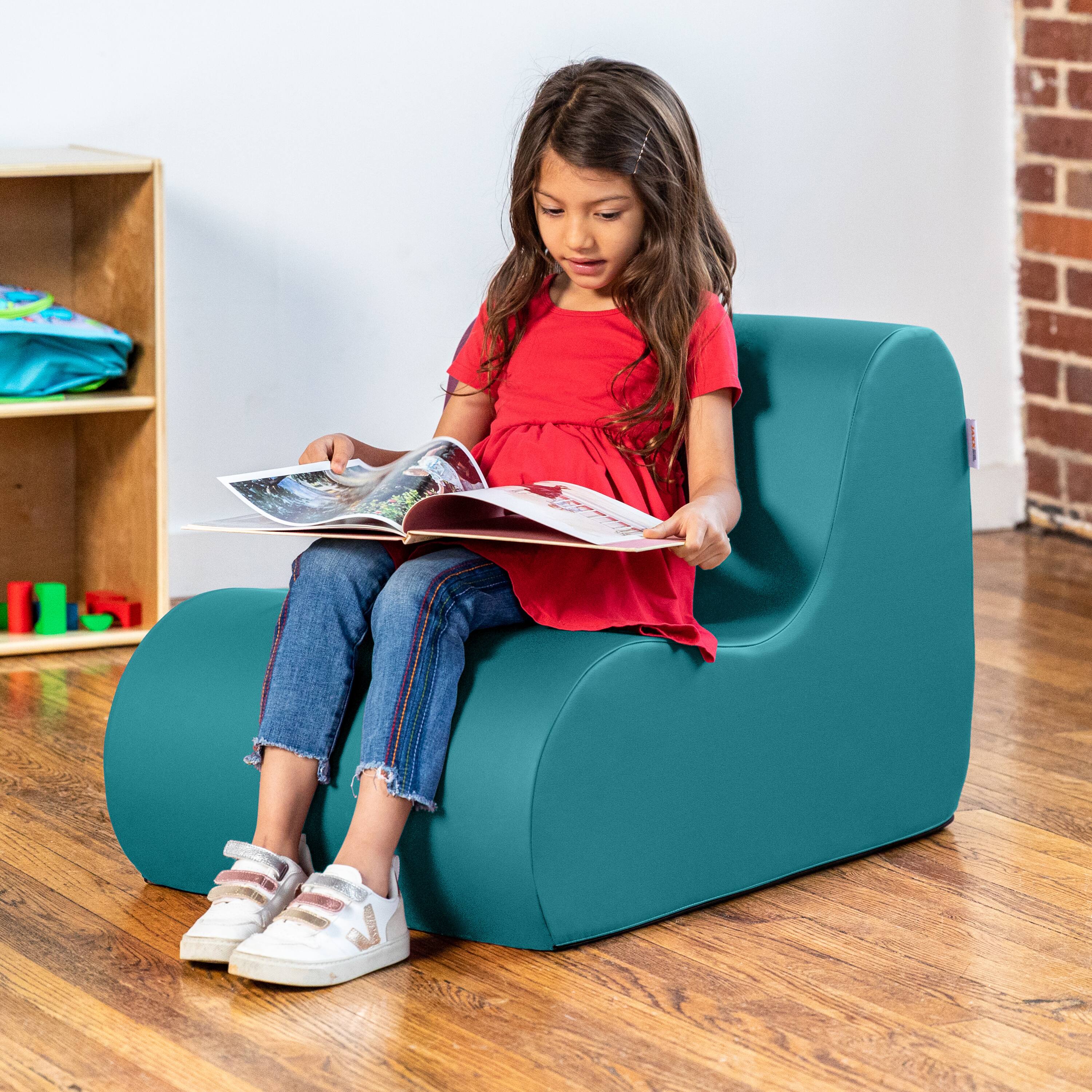 Back. Jaxx - Jaxx Midtown Small Classroom Soft Foam Chair - Premium Vinyl Cover, Turquoise - Turquoise.