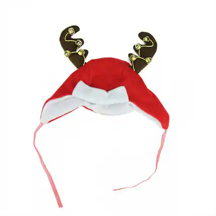 Front. Northlight - 17" Red and White Reindeer Antlers Unisex Adult Christmas Trapper Hat Costume Accessory - One Size - Red.
