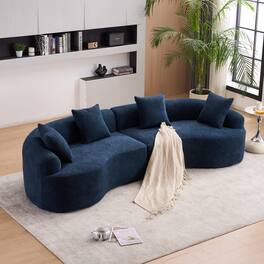 Anysun - 110" Orange Curved Chenille Sectional Sofa - High-Density Sponge, Modular Sleeper Couch for Apartment & Living Room. - Blue