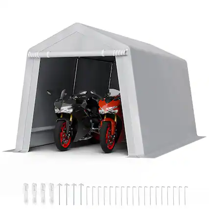 Front. VEVOR - Outdoor Storage Shed, 8 x 14 ft Portable Tent with Roll-up Door & Vents,Waterproof Canopy Shed Shelter, Heavy Duty Frame - Gray.