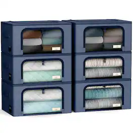 Sorbus - Storage Bins with Metal Frame - Stackable & Foldable Clothes Organizer Bags - Oxford Fabric Storage Containers - Blue