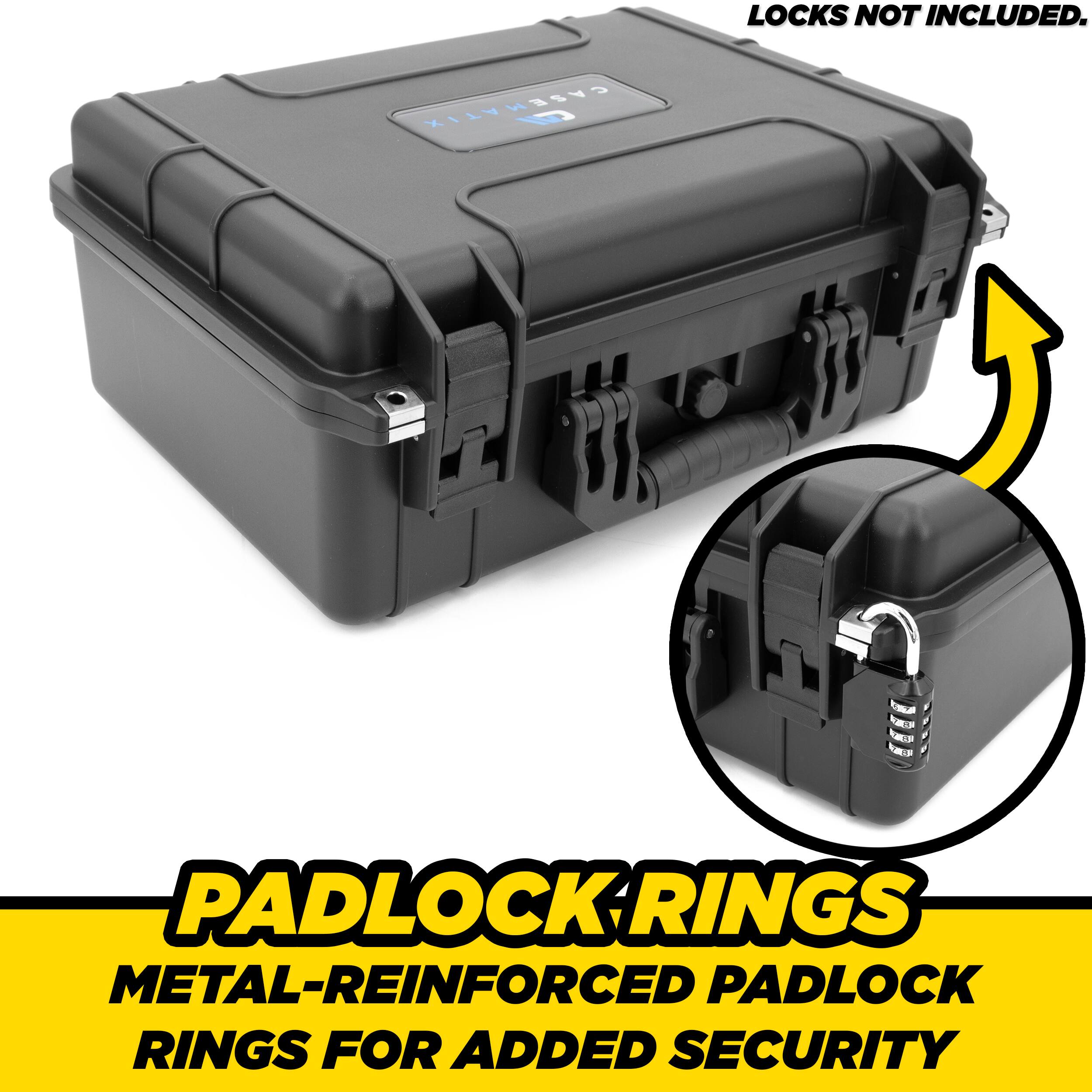 Locks Not Included. CaseM Padlock Rings - Metal-Reinforced Padlock Rings for Added Security.
