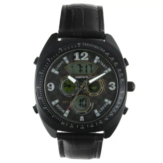 Timetech Timetech Men's Sport Analog/Digital Multifunction Leather Watch Black ...