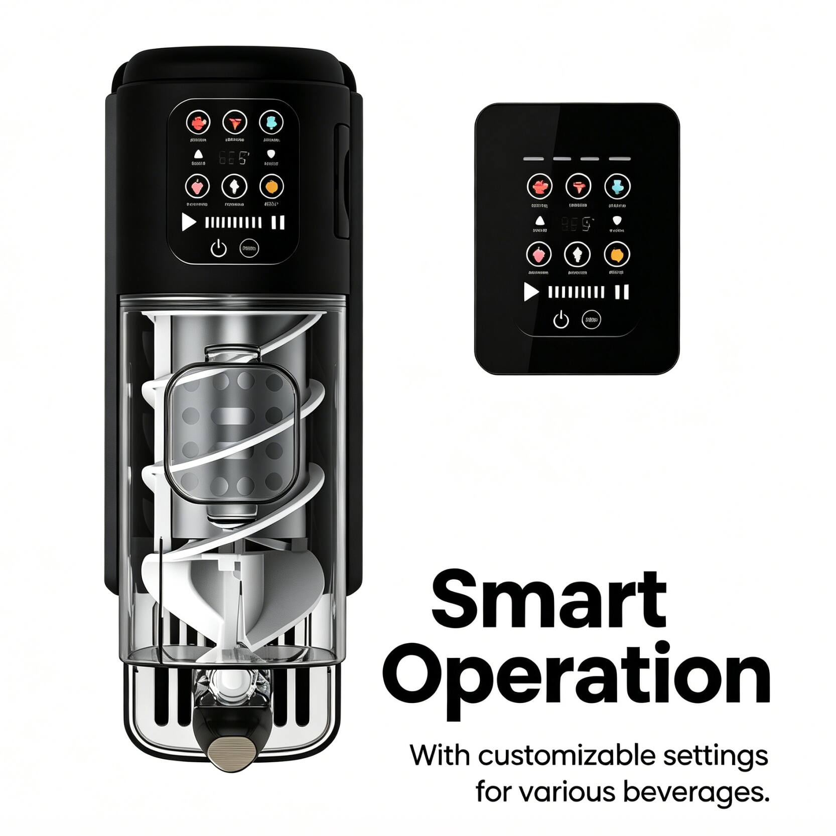 - I - 6E5 : - - - dda - : - - - 9E9 - - I : !  
Smart Operation With customizable settings for various beverages.