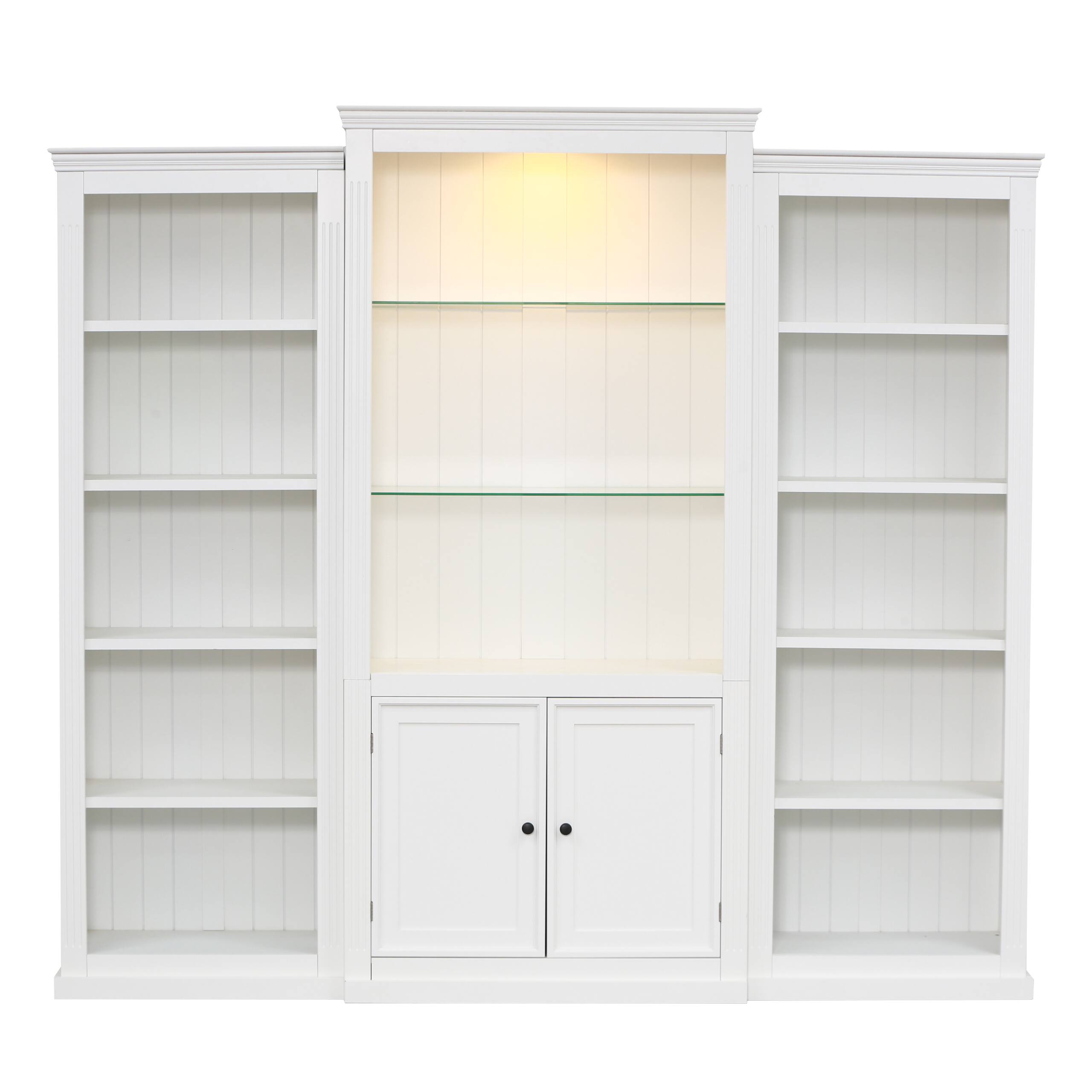 Alt View 6. Tiramisubest - 3-Pieces Bookcase Display Cabinet with 5 Colors Dimmable LED Ceiling Light,Retro Bookshelves with tempered glass shelves - White.