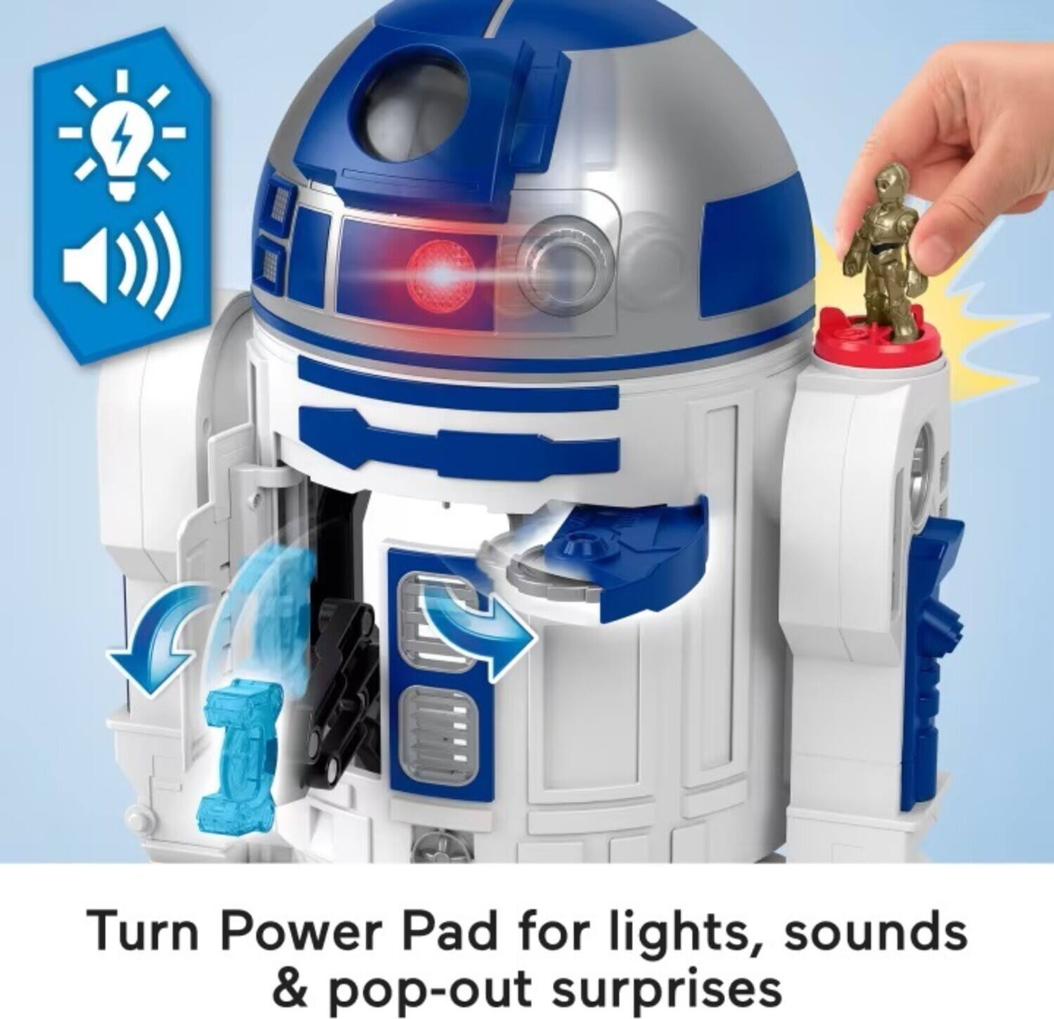 4. Turn Power Pad for lights, sounds & pop-out surprises.