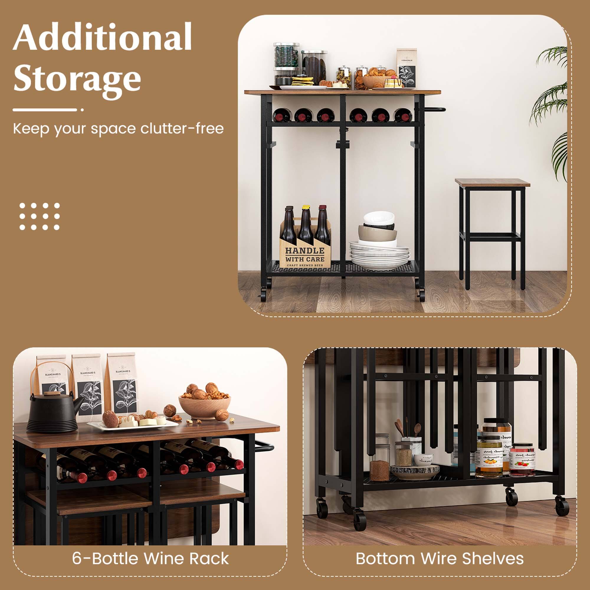 Additional Storage: Keep your space clutter-free.

1. 6-Bottle Wine Rack
2. Bottom Wire Shelves
