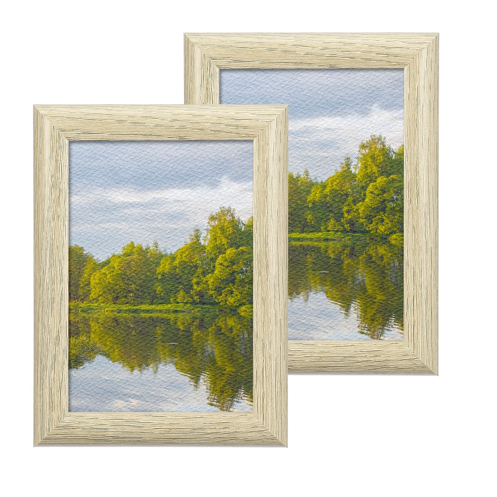 Unique Bargains - 2pcs Wood Picture Frames, 4x5 Inch Wooden Photo Frame with Mat Glass Panel for Wall Tabletop Display - Oak Color