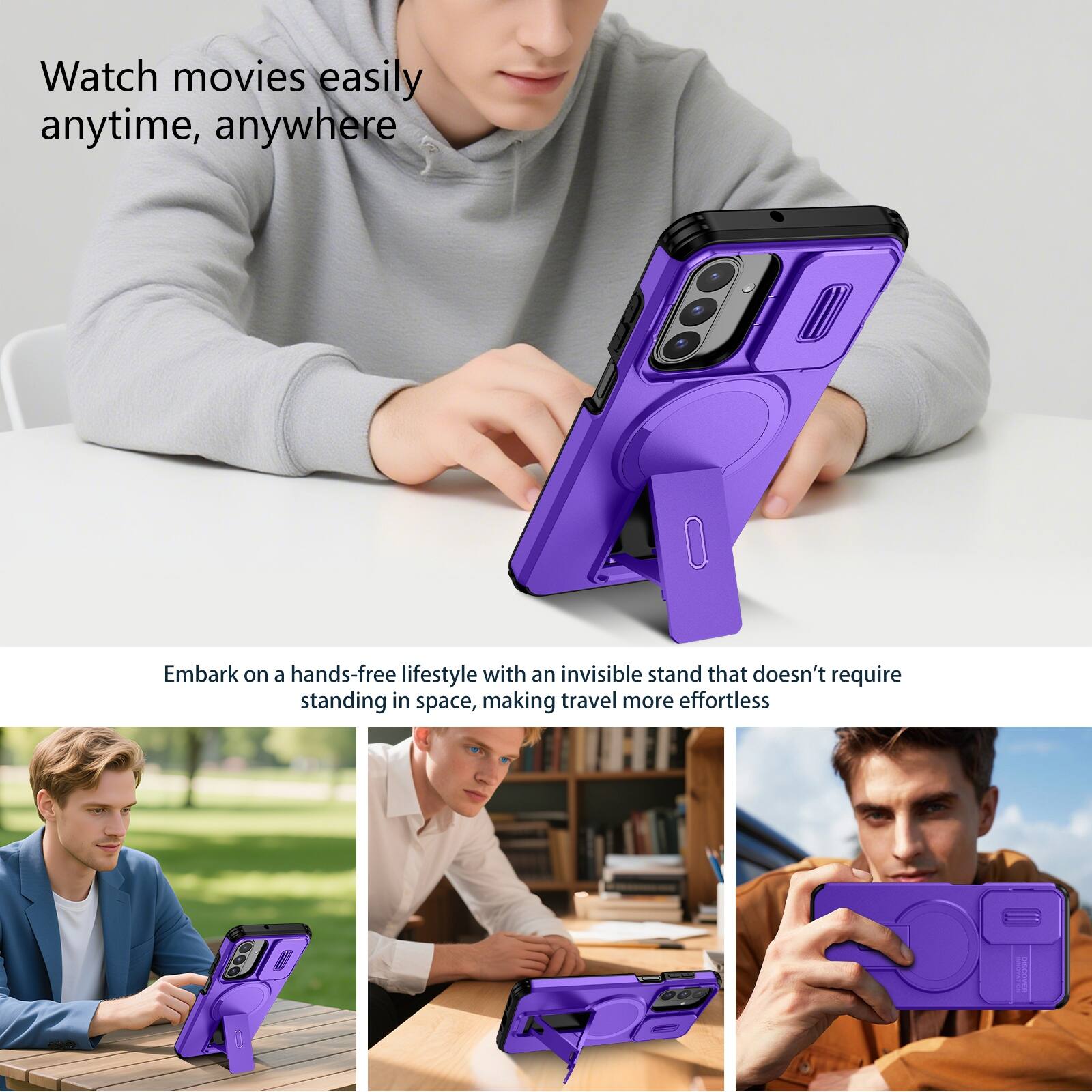 Watch movies easily anytime, anywhere

Embark on a hands-free lifestyle with an invisible stand that doesn't require standing in space, making travel more effortless
