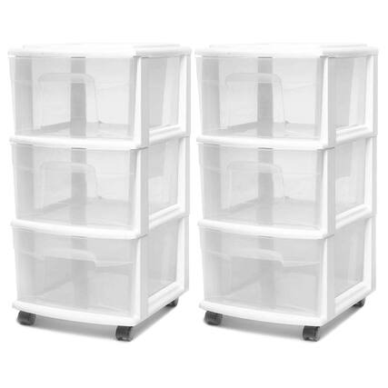 Front. Homz - Homz Plastic 3 Drawer Medium Storage Tower, Clear Drawers/White Frame (2 Pack).