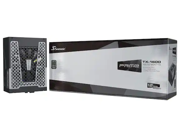 Front. Seasonic - Seasonic PRIME TX-1600, 1600W 80+ Titanium, Full Modular, Fan Control in Fanless, Silent, and Cooling Mode, 12 Year - Black.