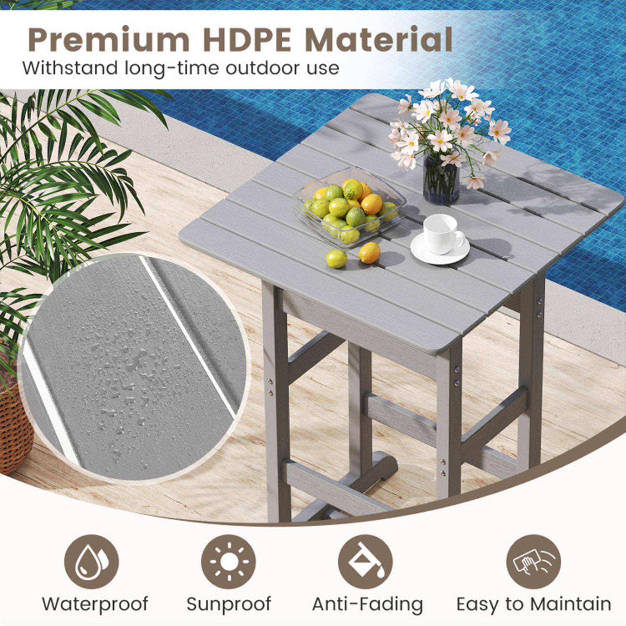 Premium HDPE Material  
Withstand long-time outdoor use  

Waterproof  
Sunproof  
Anti-Fading  
Easy to Maintain