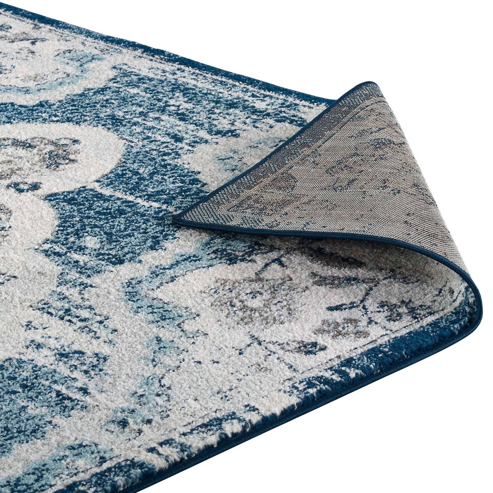 Alt View 3. Modway - Entourage Malia Distressed Vintage Floral Vintage Medallion Area Rug - Ivory and Blue.