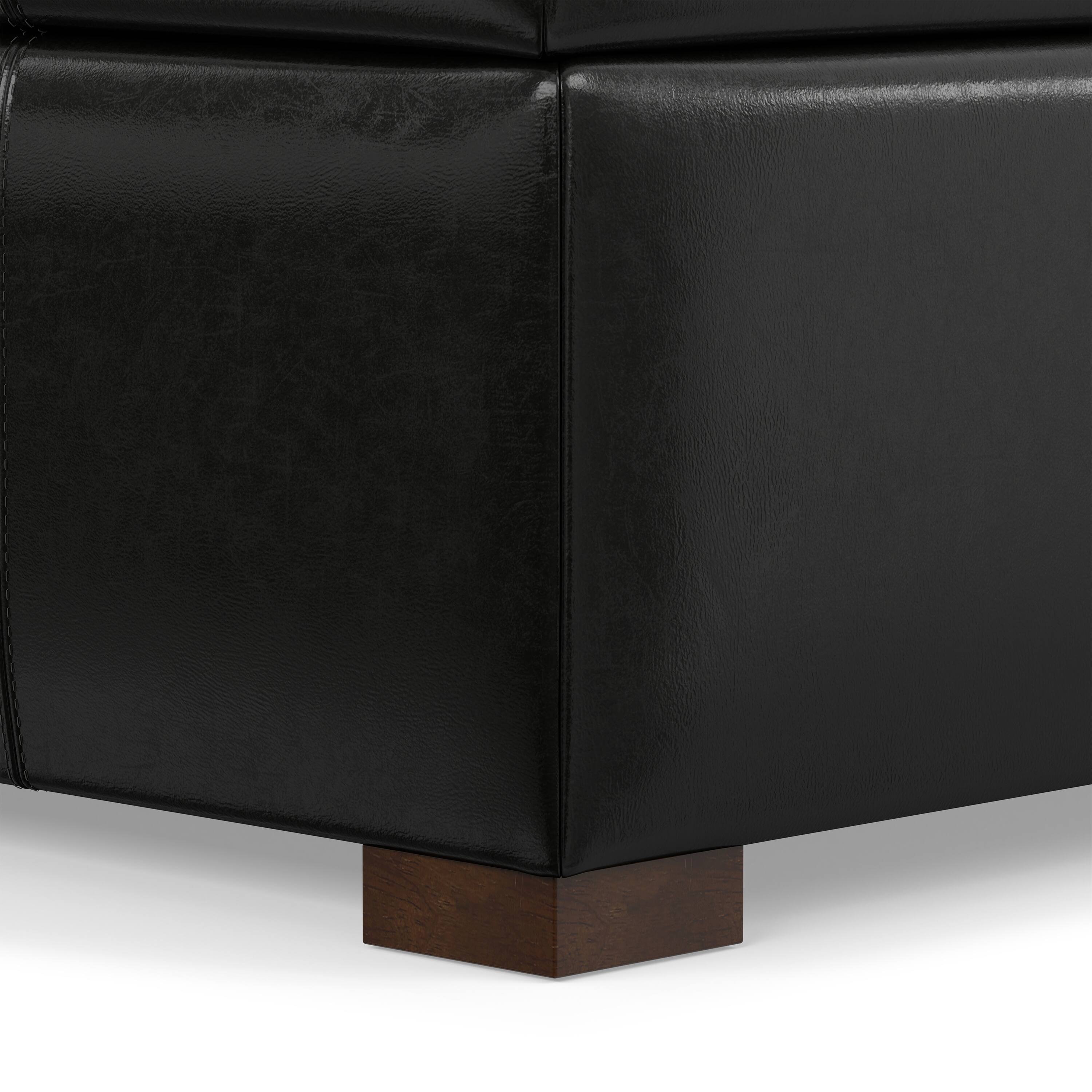 Alt View 7. Simpli Home - Gabbie 48 inch Wide Rectangular Storage Ottoman in Midnight Black PU Vegan Leather - Midnight Black.