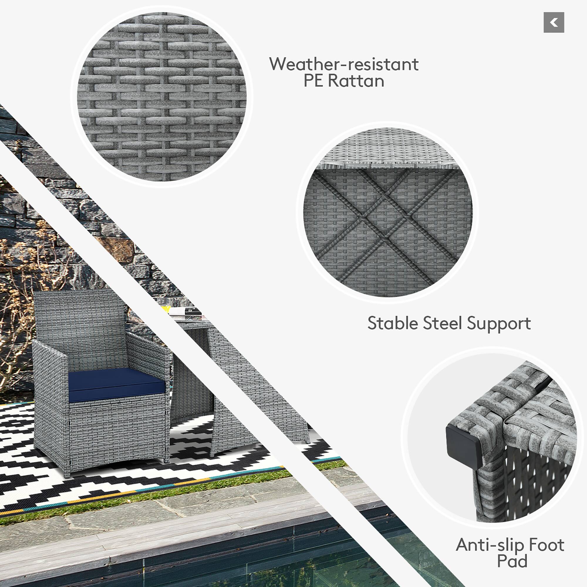 Weather-resistant PE Rattan, Stable Steel Support, Anti-slip Foot Pad
