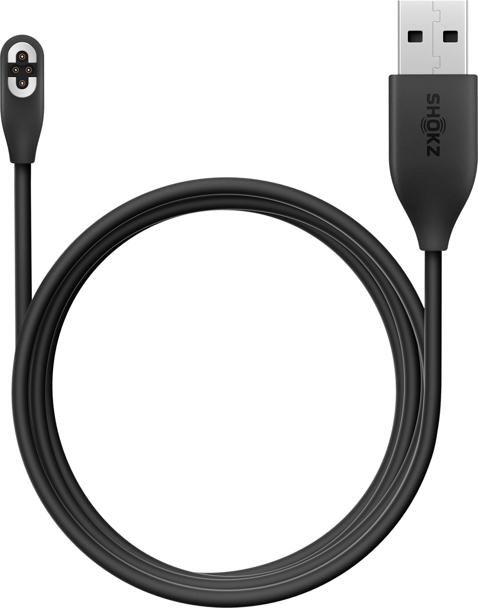 Front. Shokz - 2' USB-A to 4-Pin Magnetic OpenSwim Pro Charging/Data Cable - Black.