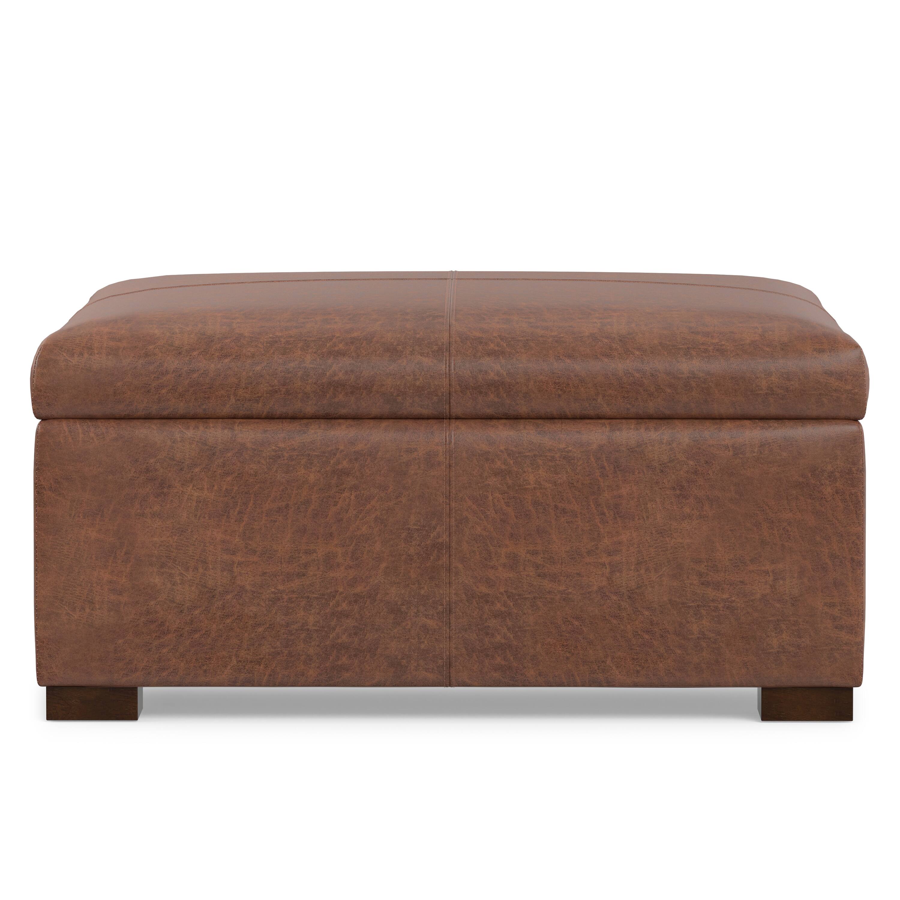 Alt View 2. Simpli Home - Gabbie 36 inch Wide Square Coffee Table Storage Ottoman in Distressed Saddle Brown Vegan Leather - Distressed Saddle Brown.