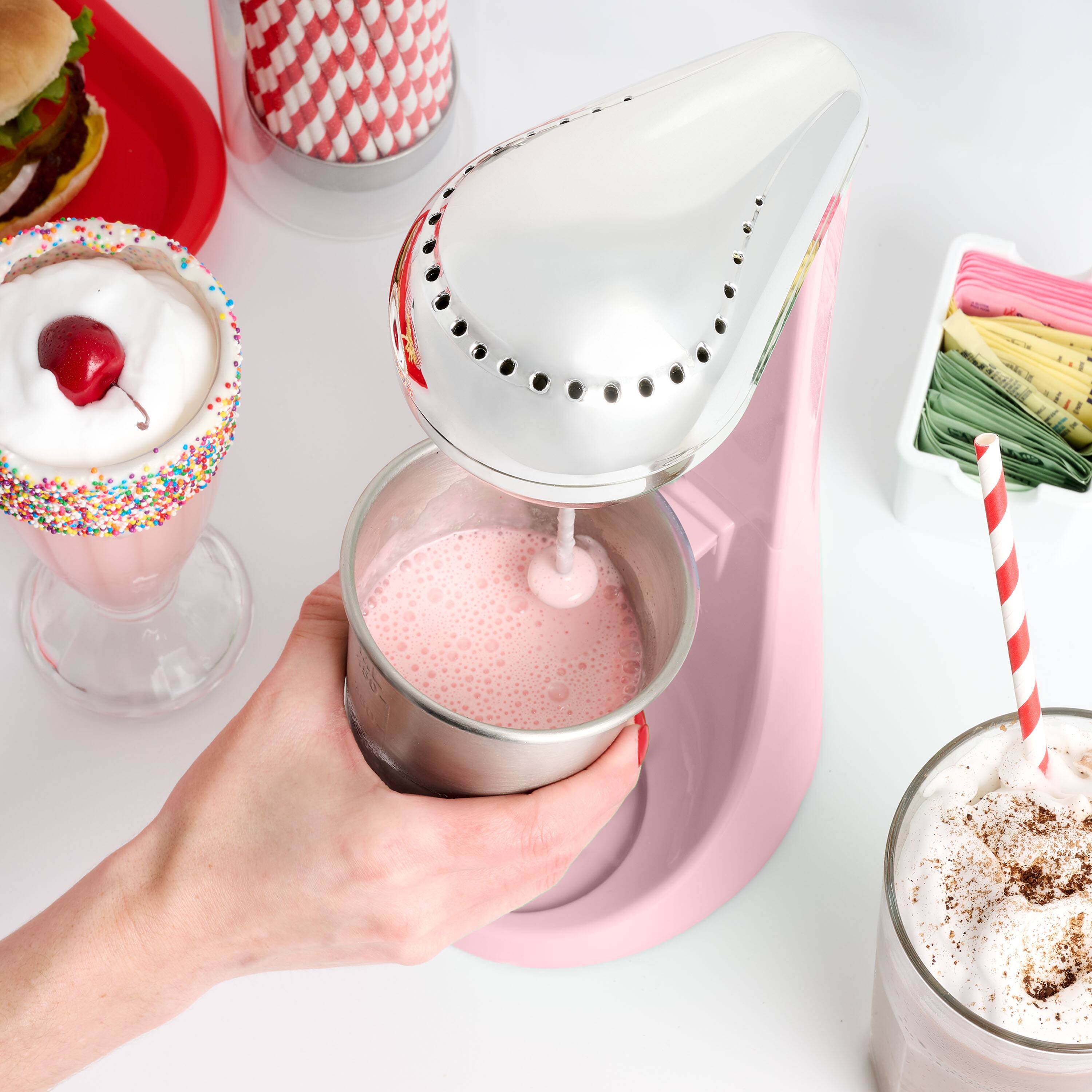 Alt View 2. Nostalgia - Two-Speed Milkshake Maker - Pink.