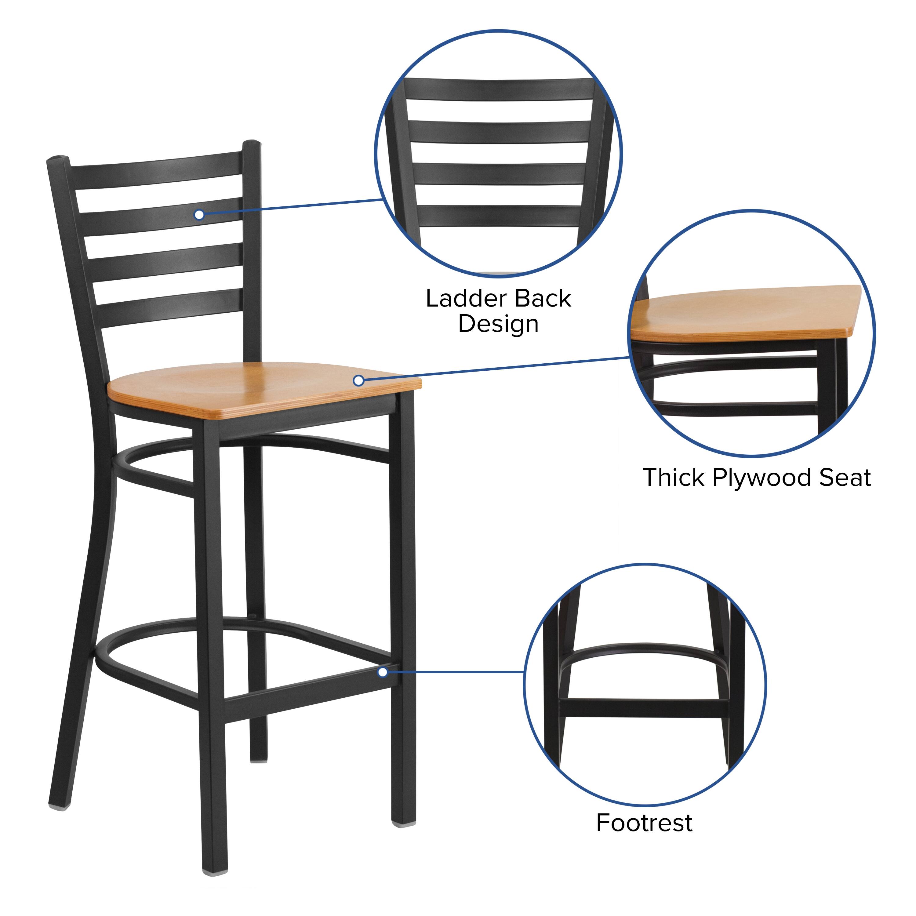 Ladder Back Design  
Thick Plywood Seat  
Footrest
