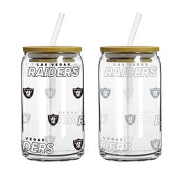 Logo Brands - Las Vegas Raiders 16oz. Step And Repeat Glass Can with Lid & Straw 2-Pack - Multicolor