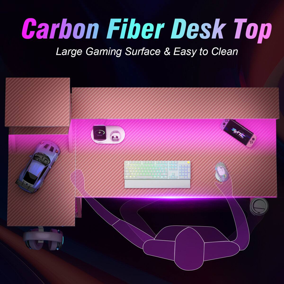 Carbon Fiber Desk Top Large Gaming Surface & Easy to Clean