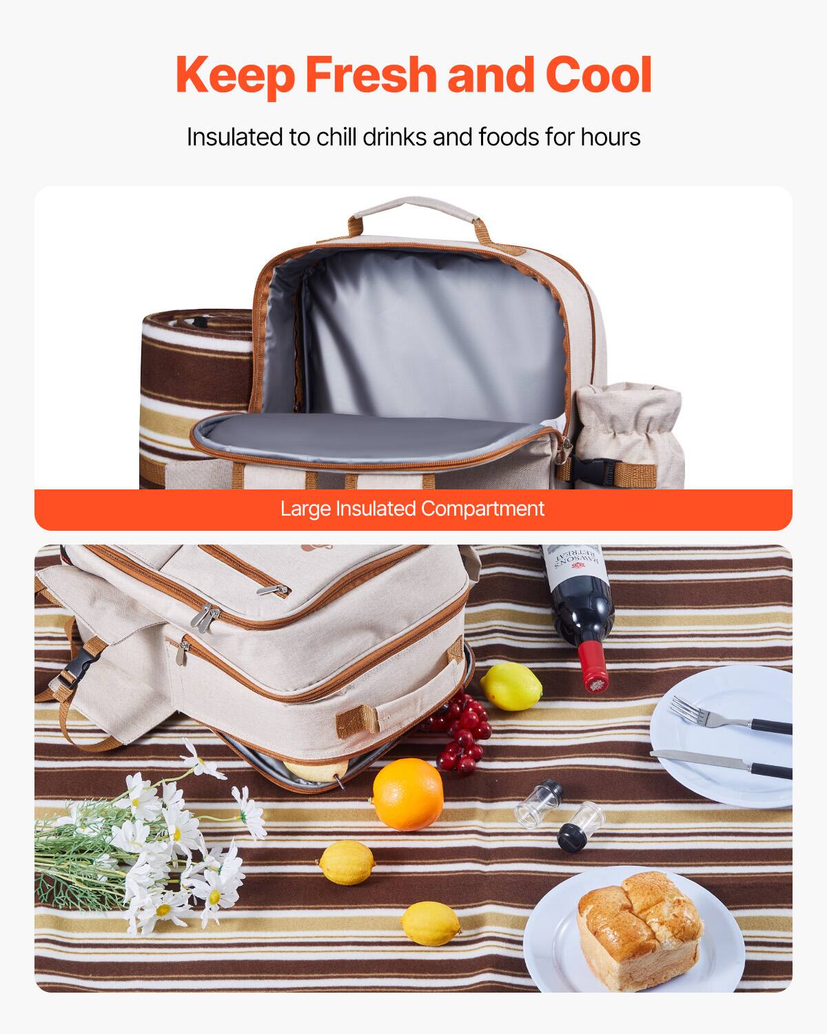 Keep Fresh and Cool

Insulated to chill drinks and foods for hours

Large Insulated Compartment