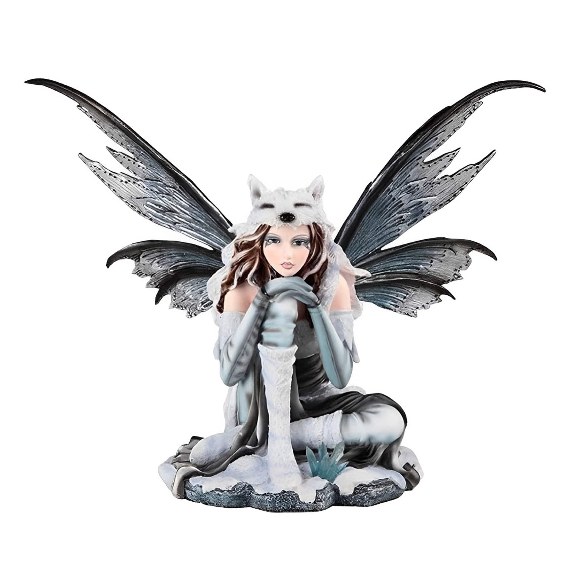 FC Design - 18"W Fairy Sitting with Wolf Cap Figurine Statue Desk Tabletop Home Decor Gift - Multi-Color